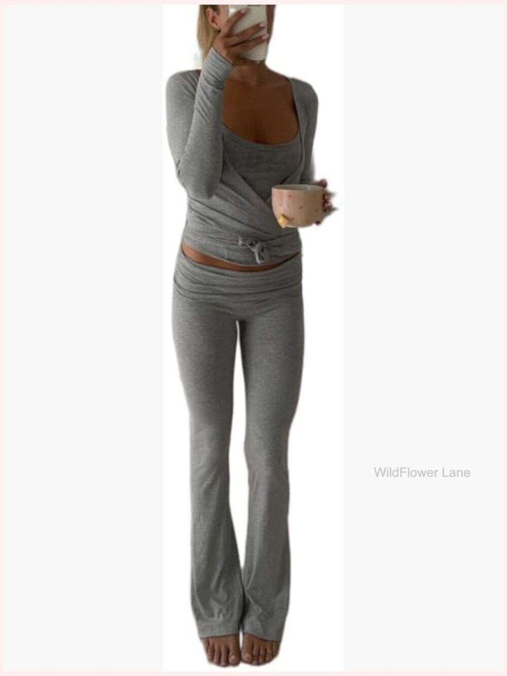 Women Ballet Wrap Top Sets 2 Piece Tie Front Long Sleeve Yoga Pilates Cross V